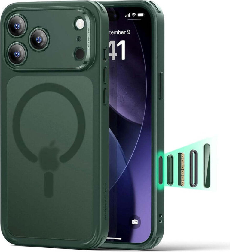 iPhone 17 Pro Classic Hybrid Deksel med Kamerakontrollknapp – MagSafe Kompatibel – Matt Grønn