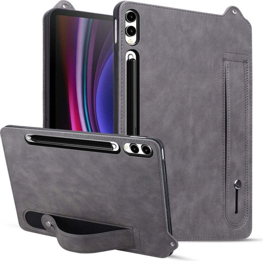 Samsung Galaxy Tab S11 Ultra Hard Plastdeksel i Kunstskinn med Håndtak - Grå