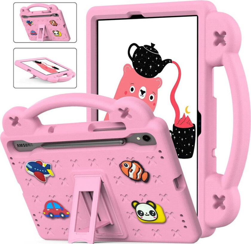 Samsung Galaxy Tab S11 / S10 Lite / S10 FE / S9 FE / S9 / S8 / S7 Barnedeksel med Stativ & Håndholder - Rosa