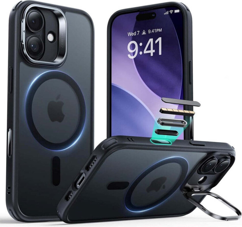 iPhone 17 Classic Hybrid Stash Case med Kickstand – MagSafe Kompatibel – Matt Svart