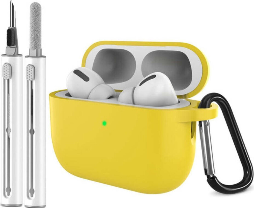 Apple AirPods Pro (3. gen.) Silikon Deksel m. Karabinkrok & Rengjøringspenn - Yellow