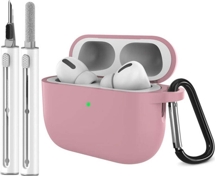 Apple AirPods Pro (3. gen.) Silikon Deksel m. Karabinkrok & Rengjøringspenn - Deep Pink