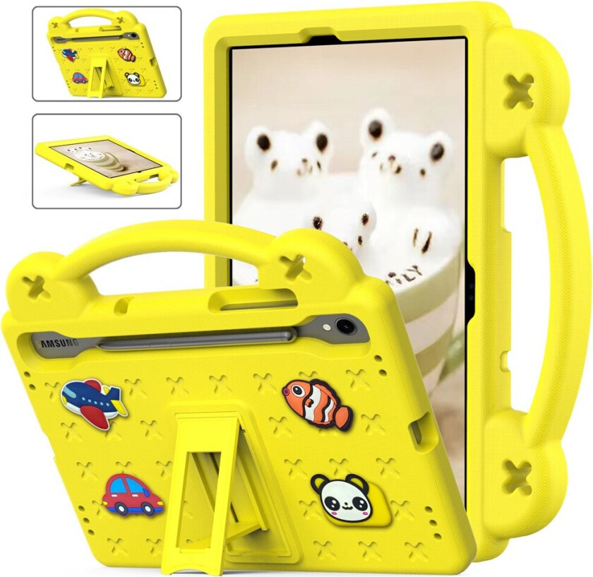 Samsung Galaxy Tab S11 / S10 Lite / S10 FE / S9 FE / S9 / S8 / S7 Barnedeksel med Stativ & Håndholder - Gul