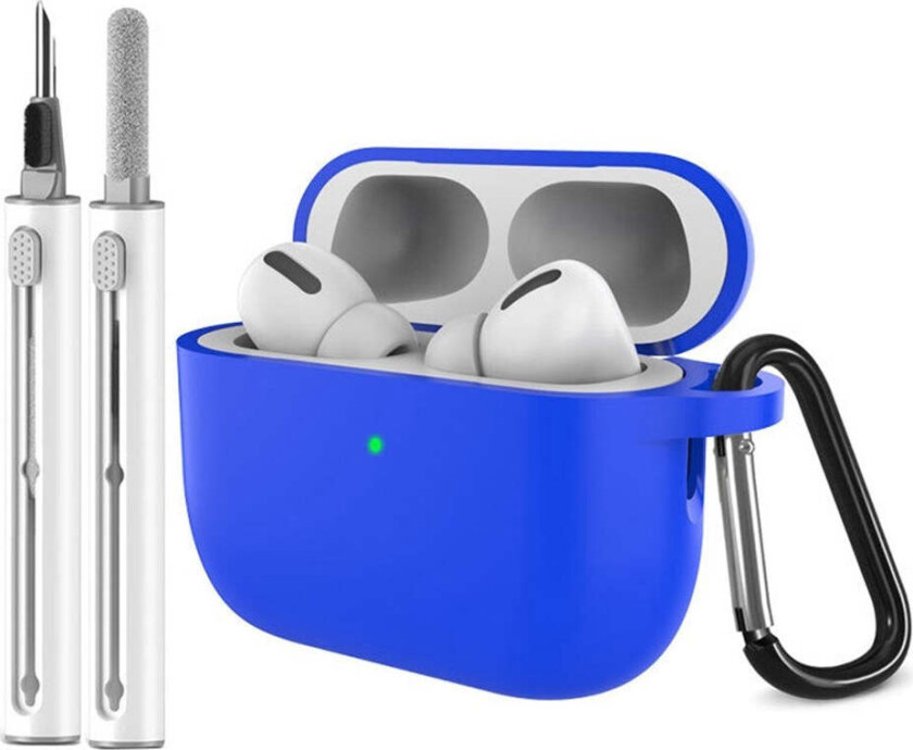 Apple AirPods Pro (3. gen.) Silikon Deksel m. Karabinkrok & Rengjøringspenn - Blue