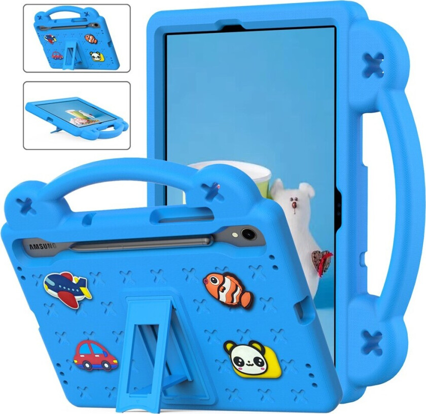Samsung Galaxy Tab S11 / S10 Lite / S10 FE / S9 FE / S9 / S8 / S7 Barnedeksel med Stativ & Håndholder - Blå