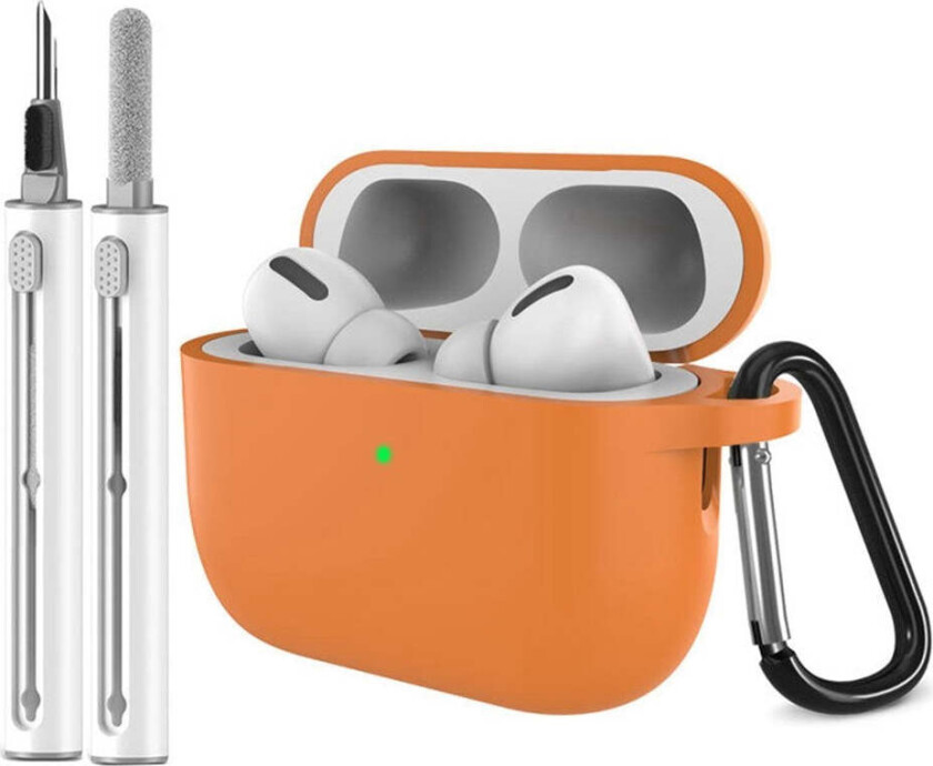 Apple AirPods Pro (3. gen.) Silikon Deksel m. Karabinkrok & Rengjøringspenn - Orange