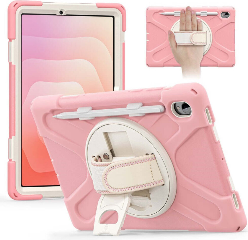 Samsung Galaxy Tab S11 Støtsikkert Deksel med 360 Graders Roterbar Støtte & Borrelåsstropp - Rosa