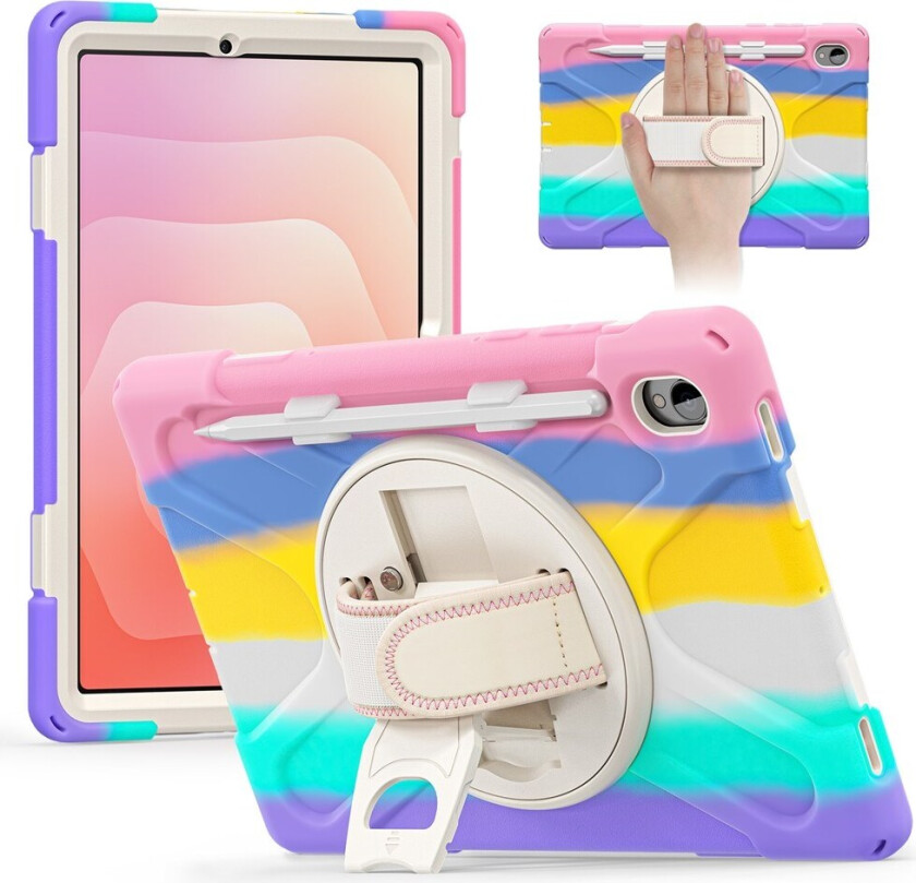 Samsung Galaxy Tab S11 Støtsikkert Deksel med 360 Graders Roterbar Støtte & Borrelåsstropp - Multi