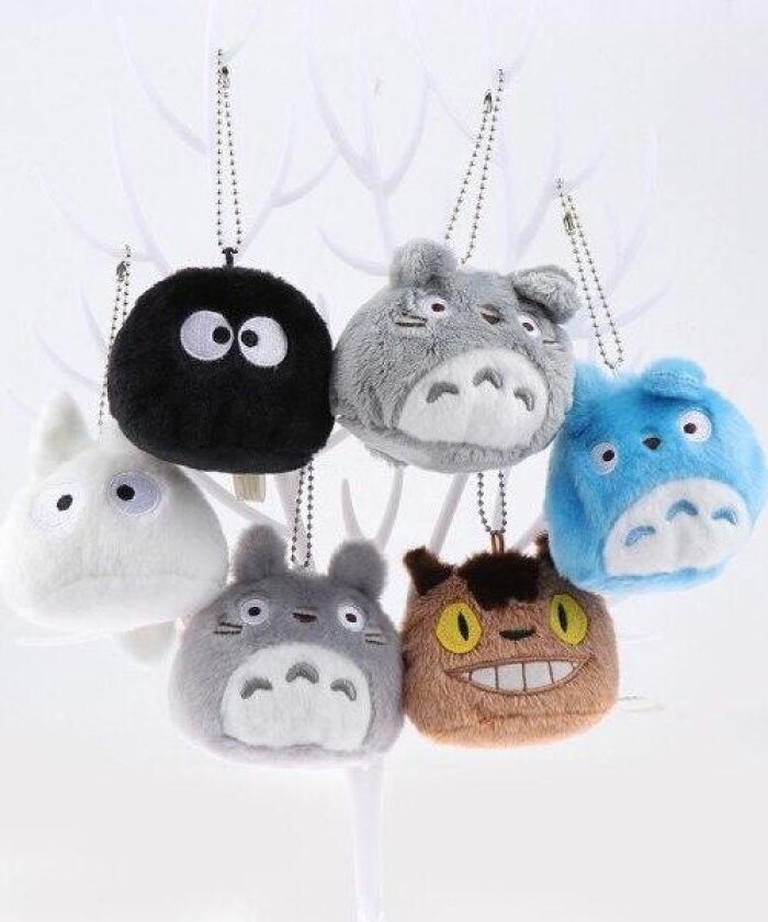 6. sett Anime Mini Totoro Plysj Leke Nøkkelring Leke