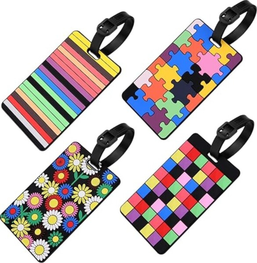 Bagagelapper, 4 stk silikonbagagelapper for reisevesker, fargerike reiselapper med navn ID-kort, bagagelapp reiseveske bagasje håndveske etikett