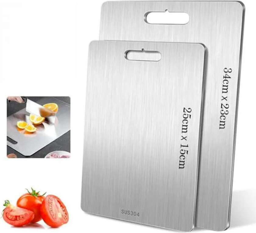 |HH| Titan skjærebrett, 2 stk rustfritt stål skjærebrett, dobbeltsidig kvalitetsbrett