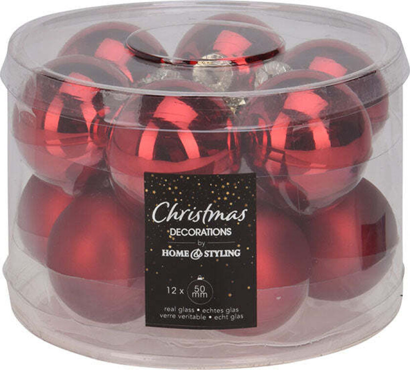 Julekuler Glass Rød 50mm 12pk