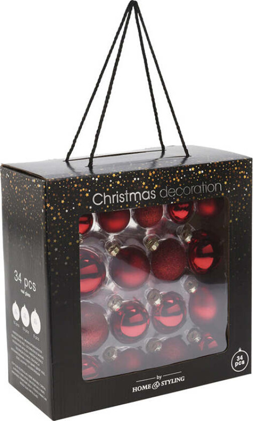 Bilde av Julekuler Glass Rød 34pk