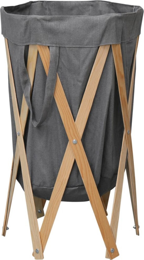 Sammenleggbar skittentøyskurv grå tre og stoff