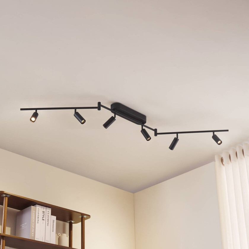 Lindby LED-taklampe Eldrin, 6 lyskilder, spotlights, svart