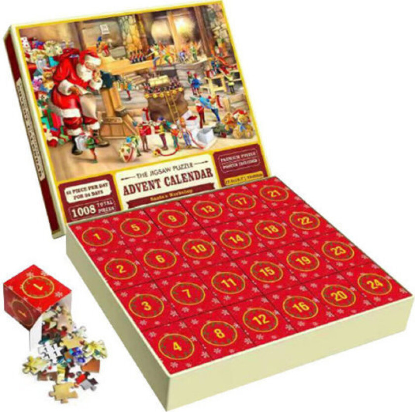 QU-25-26 Julepuslespill Adventskalender Barn Voksen Puslespill 24-dagers Nedtelling Blindboks Julegave