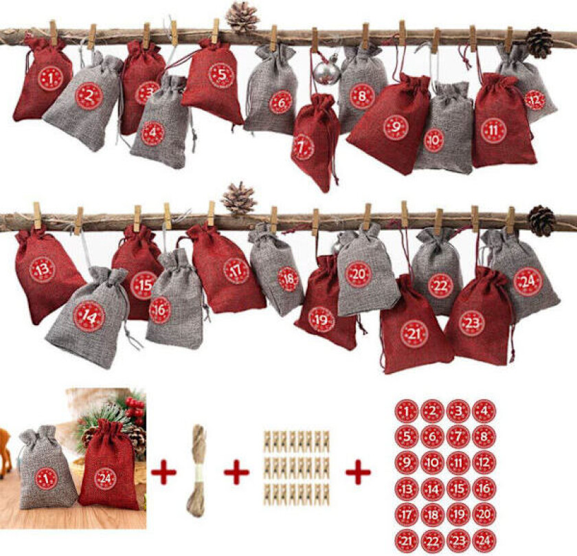 Julegavepose med snøring 24 juleelementer liten tøyveske bryllup godtepose