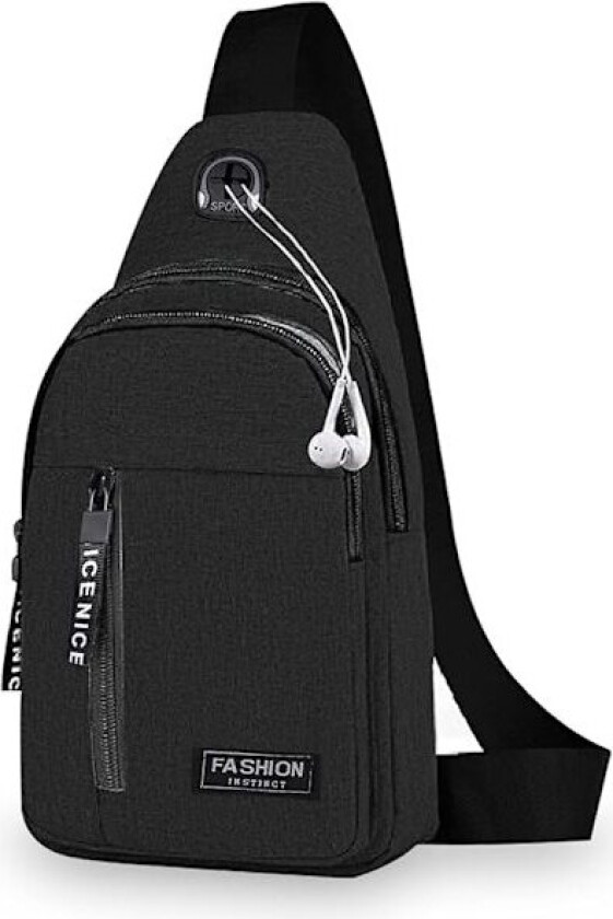 Liten ryggsekk for menn Lett nylon Sling Ryggsekk Anti-tyveri Casual Menn Kvinner Brystveske for fotturer Sykling Utendørs reise (Svart)