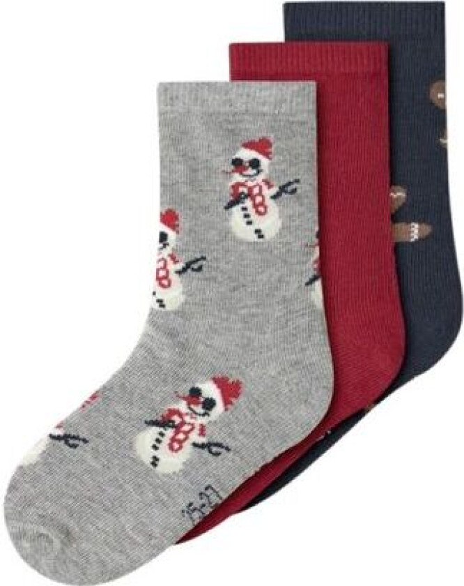Name It - Julesokker 3-pk Richristmas Grey Melange/ Jester Red