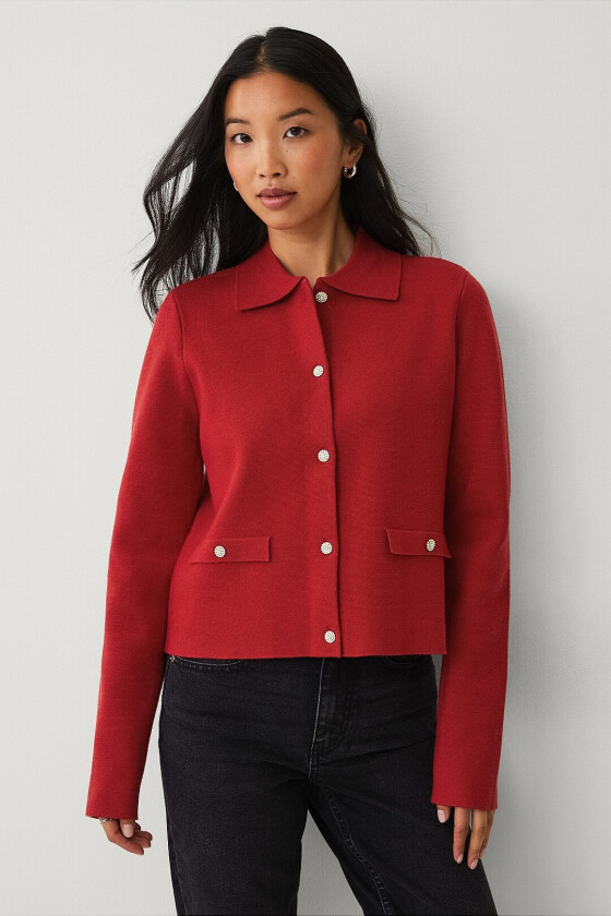 Kardigan med glitrende knapper - Rød