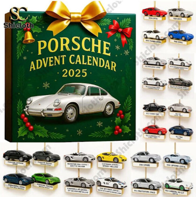 Julekalender, År Porsche Ford Mustang nedtelling til jul juletrepynt akrylanheng, adventskalender 2025 Porsche Blind Box