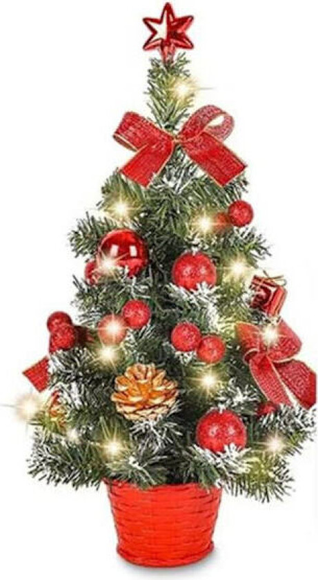 Bilde av Nytt Mini Kunstig Juletre, Lite Juletre med LED-lys, Mini Bordplate Tredekorasjon for Kontor, Bar, 40cm (Rød)