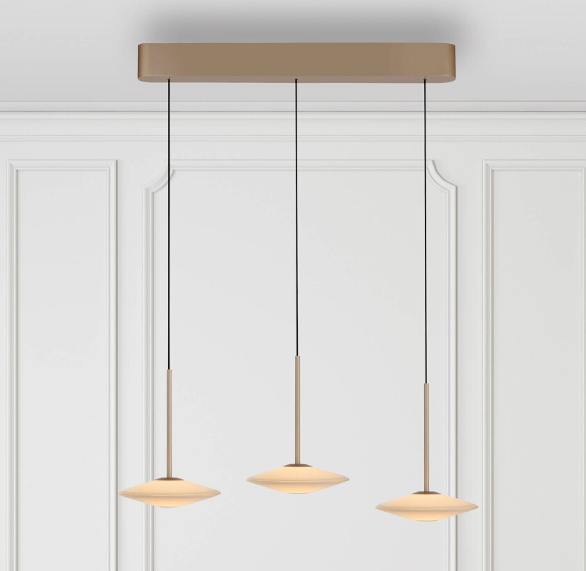 Paul Neuhaus LED-pendellampe Elipsa, 3 lyskilder, hvit/bronse