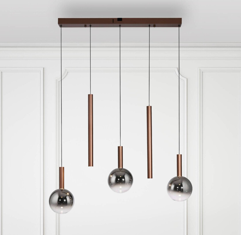 Paul Neuhaus LED-hengelampe Bowl, lengde 100 cm, brun/grå