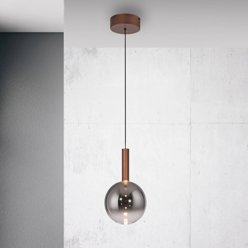 Paul Neuhaus LED-hengelampe Bowl, Ø 20 cm, brun/grå