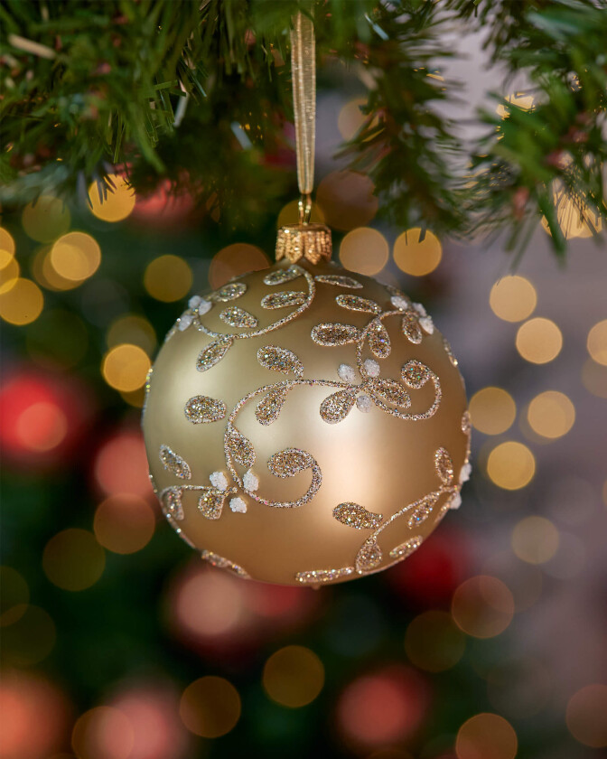 Lux Sparkling Leaves julekule gull 8cm