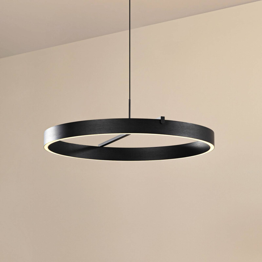 Lucande LED-hengelampe Rovan, Ø 60 cm, svart, CCT, dimbar