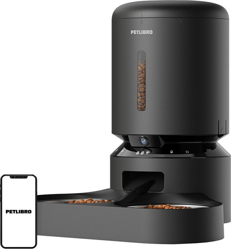 Granary Camera Food Dispenser with Double Bowl 5L - Black