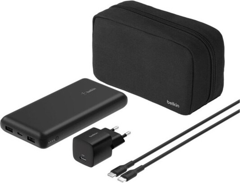 BoostCharge power bank - + AC power adapter - 24 pin USB-C 2 x USB - with zippered pouch case Nødlader - 20000 mAh