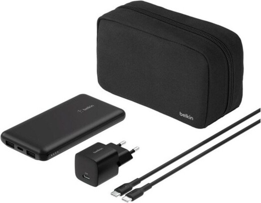 BoostCharge power bank - + AC power adapter - 24 pin USB-C 2 x USB - with zippered pouch case Nødlader - 10000 mAh