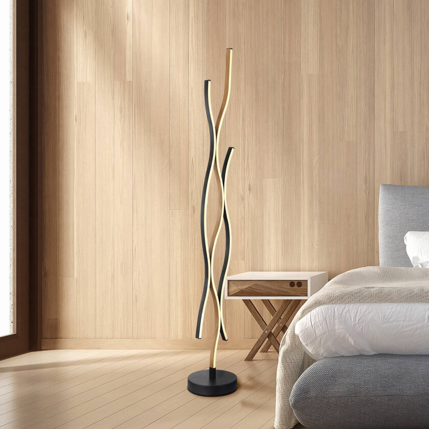 LED-gulvlampe Geronimo, høyde 135 cm, svart/treimitasjon