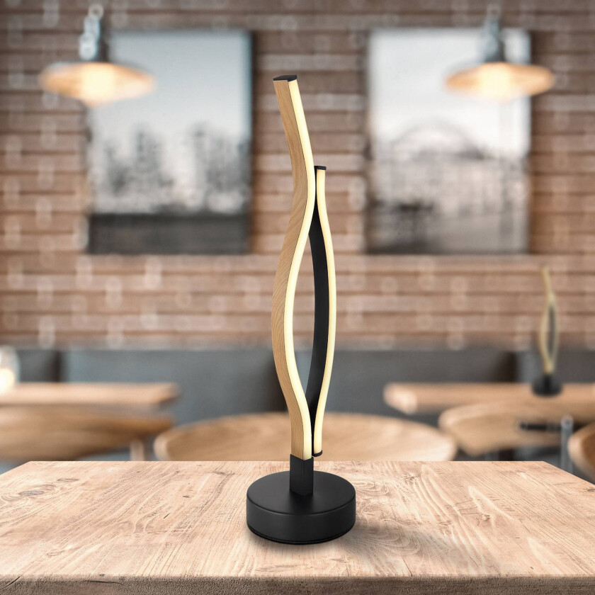 LED-bordlampe Geronimo, høyde 47 cm, svart/trelook