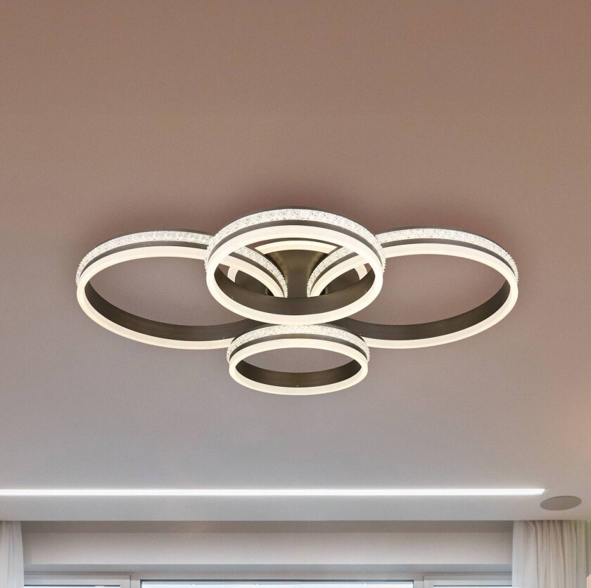 LED-taklampe Grouni, lengde 85 cm, titanfarget, CCT