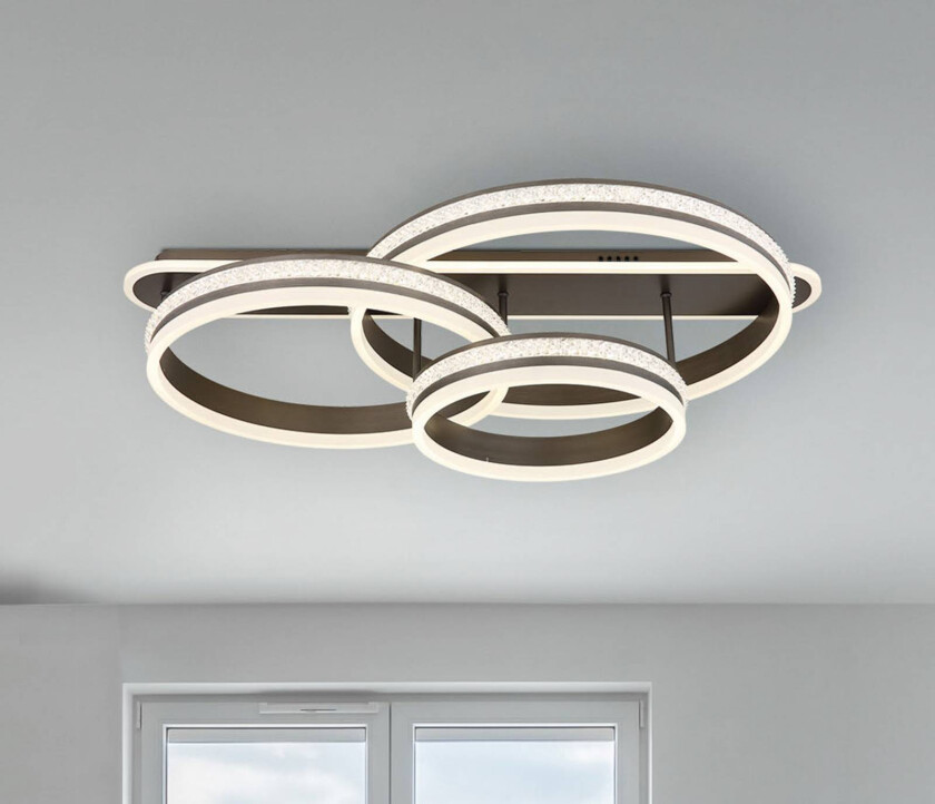 LED-taklampe Grouni, lengde 80 cm, titanfarget, CCT metall