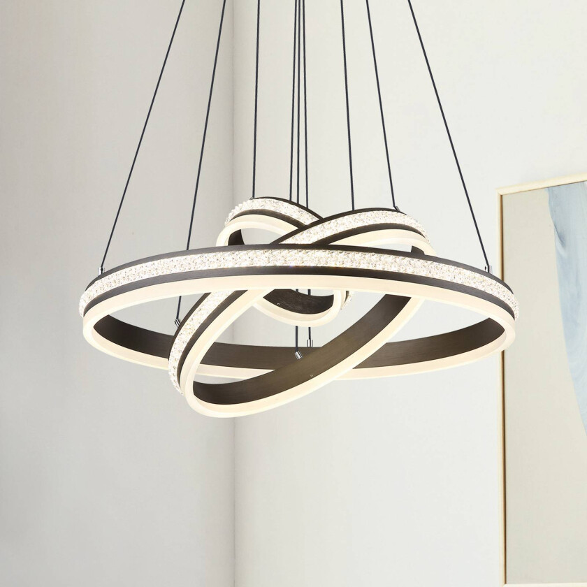 LED-hengelampe Grouni, Ø 60 cm, titanfarget, CCT, metall