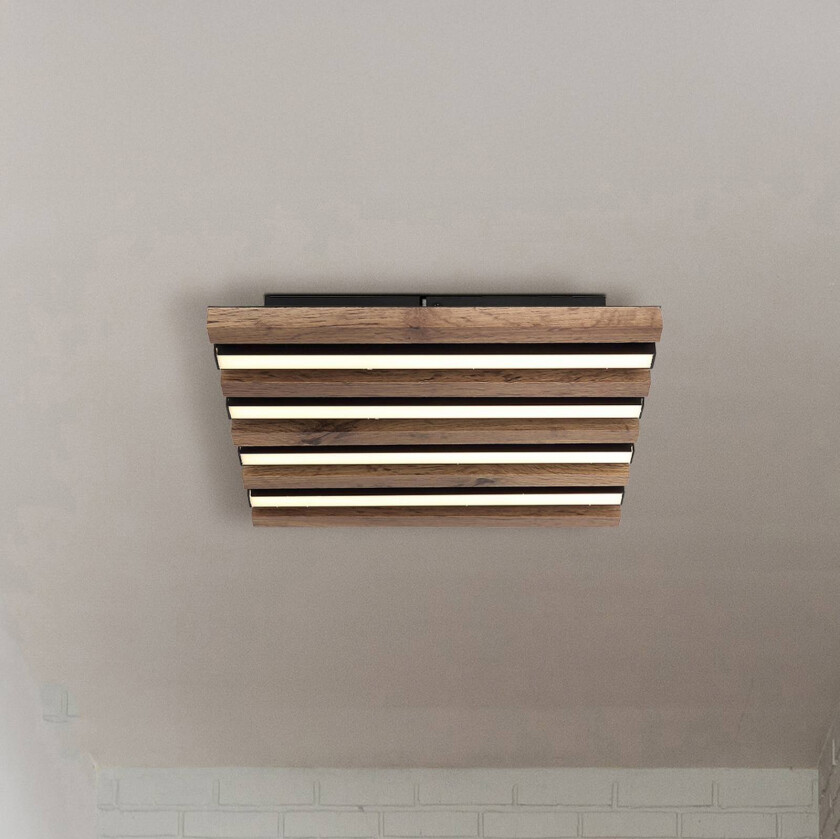 LED-taklampe Hayden, lengde 30 cm, svart/mørkt tre