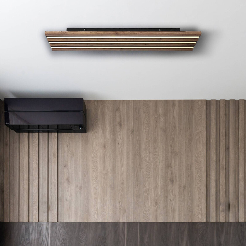 LED-taklampe Hayden, lengde 80 cm, svart/mørkt tre