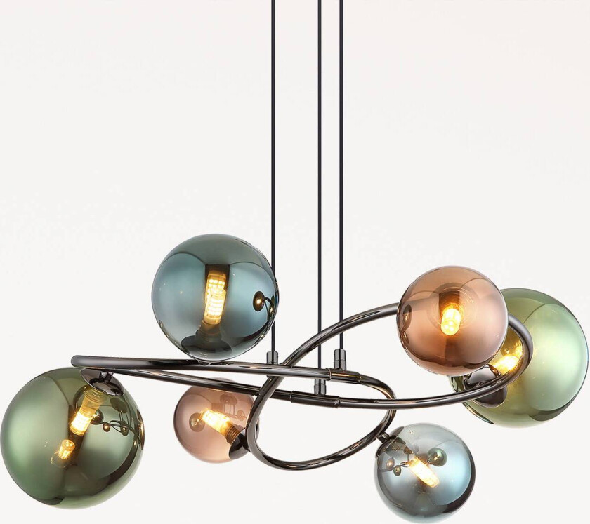 Hengelampe Riha, Ø 65 cm, fargerik, glass/metall, 6 lyskilder.