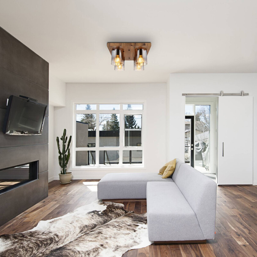 Taklampe Underwood, lengde 41 cm, brun/røykgrå, MDF