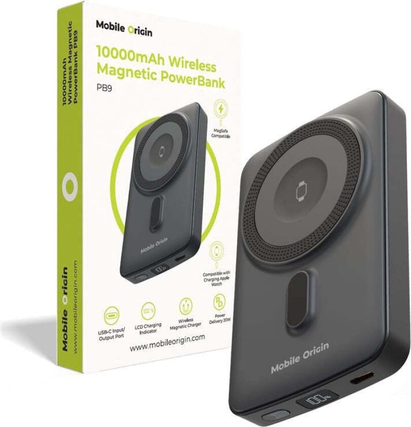 Wireless Magnetic PowerBank 10000mAh PB9 Nødlader - Svart - 10000 mAh