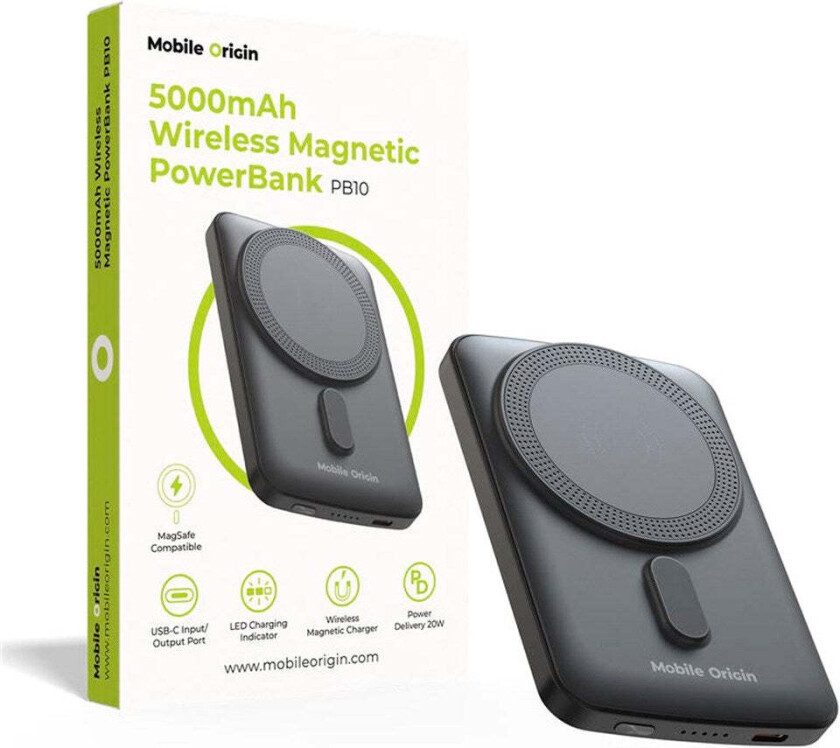 Wireless Magnetic PowerBank 5000mAh PB10 Nødlader - Svart - 5000 mAh