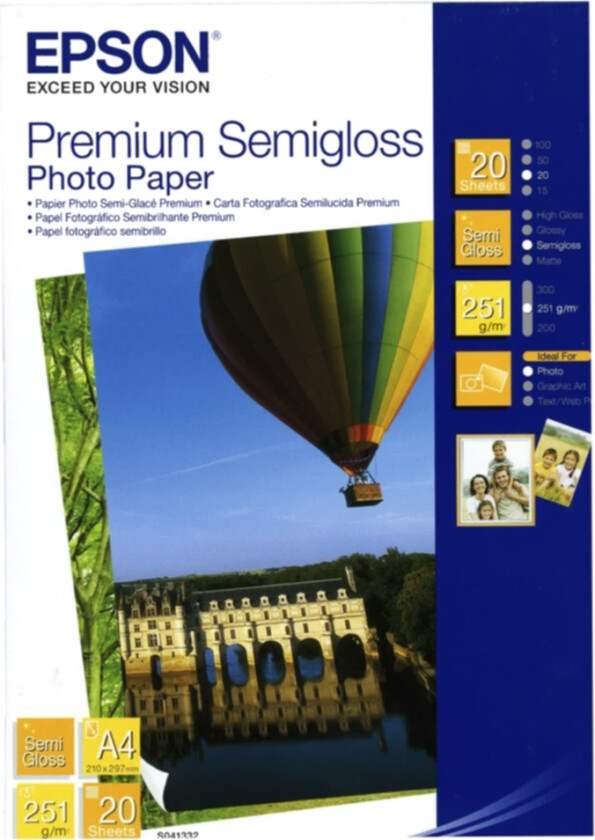 Bilde av Fotopapir Premium Semigloss A4 20 ark 251g