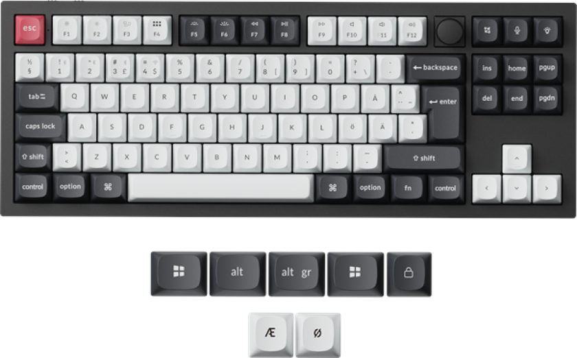 Q3 HE 80% Knob Wireless Tri-Mode QMK - Gateron 2.0 Magnetic Switch - Carbon Black - Gamingtastatur - Uten numpad - Nordisk - Svart