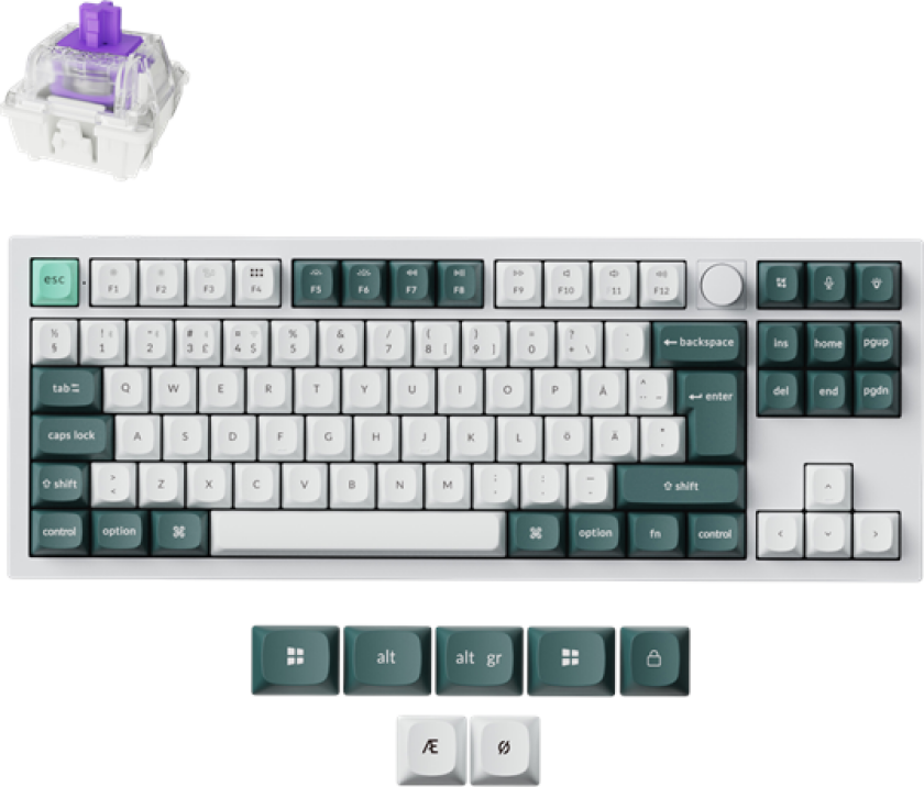 Q3 HE 80% Knob Wireless Tri-Mode QMK - Gateron 2.0 Magnetic Switch - Shell White - Gamingtastatur - Uten numpad - Nordisk - Hvit