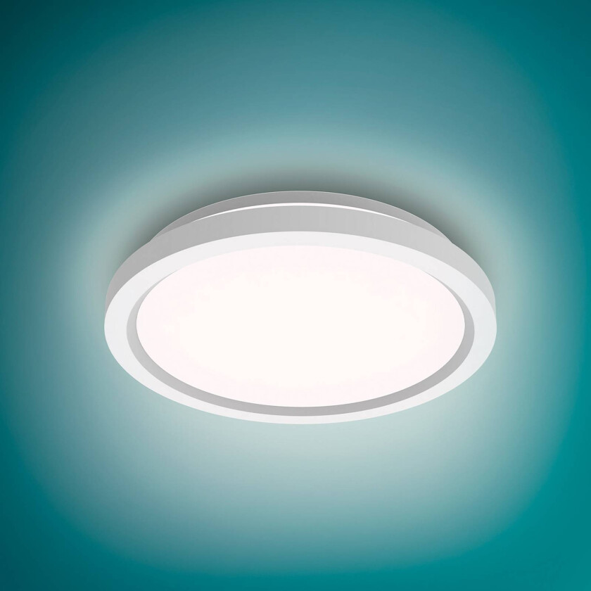 AIO taklampe med fjernkontroll (rund, hvit) - 24 W integrert LED-lampe med 3-trinns dimming, 2-pk