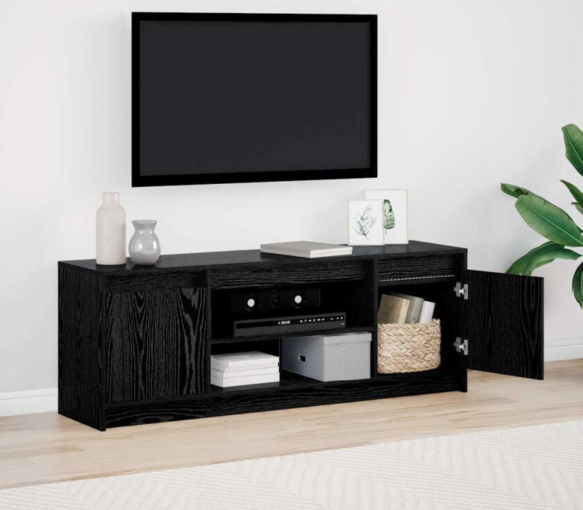 TV skap med LED svart eik 139.5x34x50 cm konstruert tre